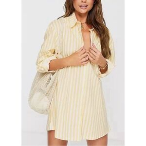 aerie Yellow & White Vertical Stripe Button-Down Tunic
